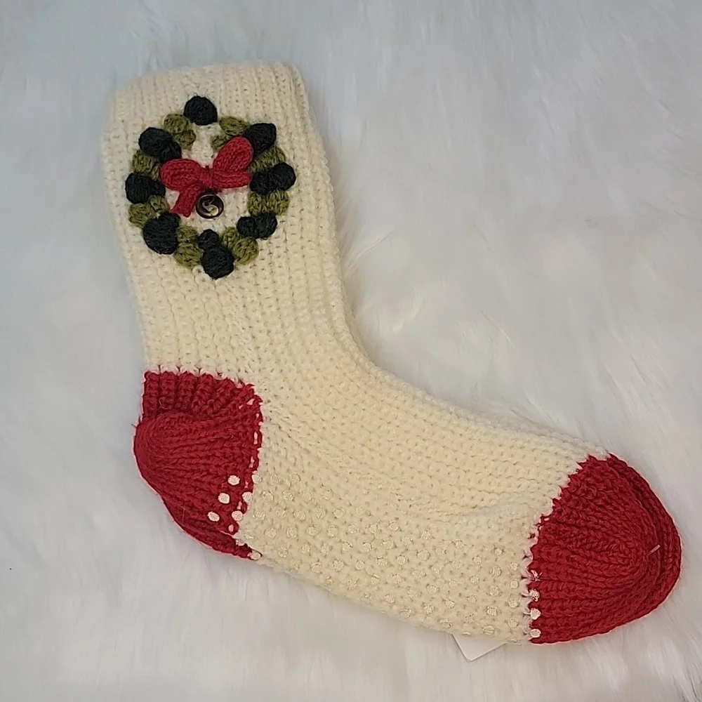 LEGACY LEGWEAR Cable Knit Holiday Wreath Slip Resistant Loungewear Slipper Socks